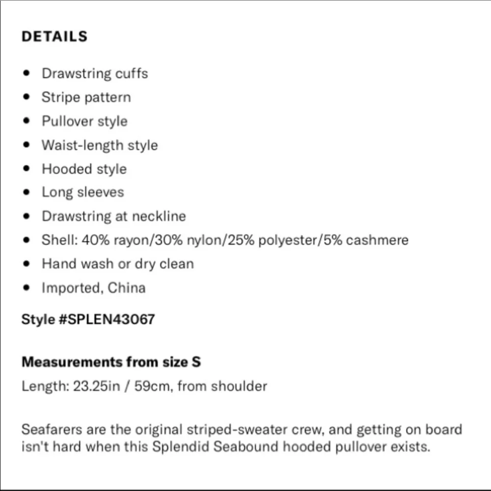 Splendid Seabound Striped hoodie Sweater Small